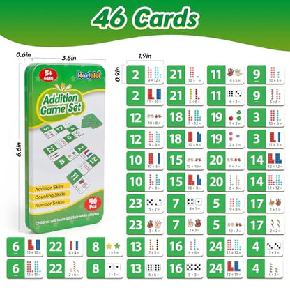 Kasfalci Addition Dominoes Set,Math Games for Kids,Math Manipulatives,Counting Toys,Learning Games,Preschool Learning Activities,Homeschool Supplies,Kindergarten Classroom Must Haves,1st 2nd 3rd Grade - color: Green