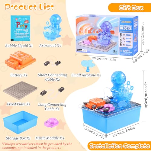 STEM Educational Toy Science Kits for Kids, Electric Bubble Machine, DIY Circuit Connections, Educational Fun Toy Gift for Children Boys Girls Ages 3 4 5 6 7 8 9 10 11 12 - color: Blue
