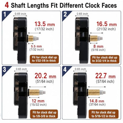 4-Pack Silent Clock Mechanism Replacement Kit, 4 Black Hand Sets - color: Black