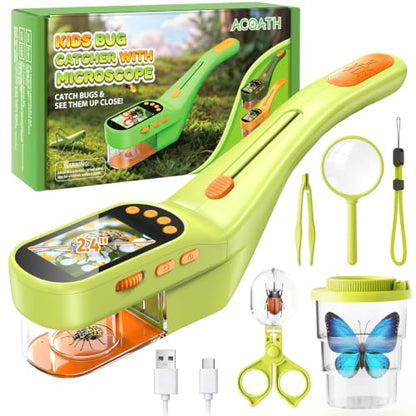 Acoath Microscope for Kids, Bug Catcher, 2.4" IPS Screen Bug Catching Kit - color: Lime Green