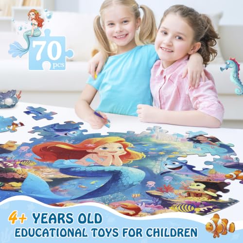 DIGOBAY 70 Piece Mermaid Jigsaw Floor Puzzle for Kids Ages 4-8 with Poster - style: mermaid