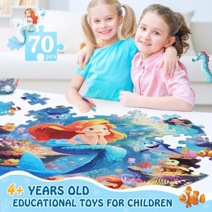 DIGOBAY 70 Piece Mermaid Jigsaw Floor Puzzle for Kids Ages 4-8 with Poster - style: mermaid