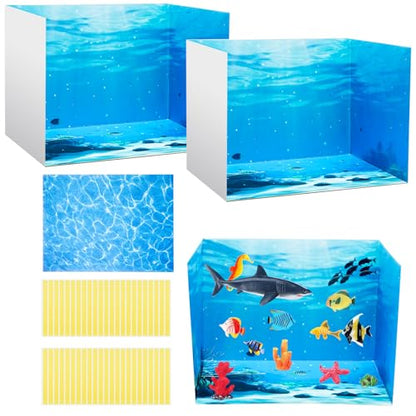 AmazingSpark 6 Set Ocean Diorama Box and Water Sticker Decor, Ocean Habitat Diorama Project Supplies Set, Cardboard Display Case Kit & Water Sticker with Double Sided Tapes for DIY Crafts - style: Ocean