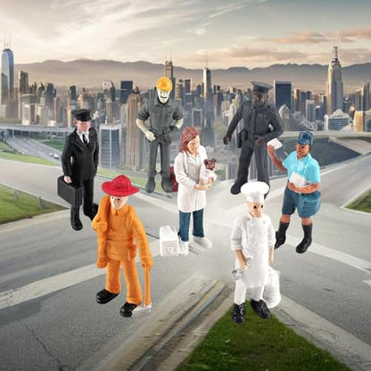 9 Pcs Miniature People Figurines Cake Toppers Realistic Detailed Policeman Pilot Fireman Mailman Chef Figurine Model Hand Painted People Action Figures Cake Topper