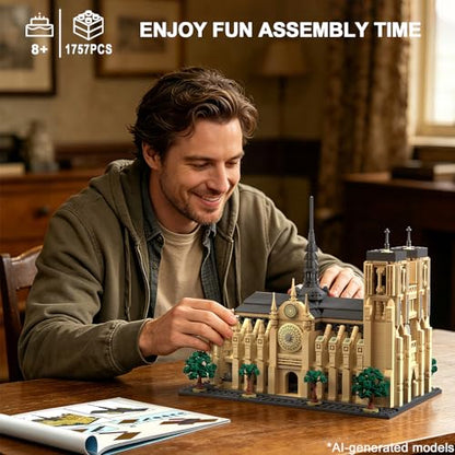 Notre Dame de Paris Architecture Building Set with LED Light, 1757 Pcs Collectible Model of Paris Landmark Building Blocks for Adults, Birthday Gift for Boys Girls 14+