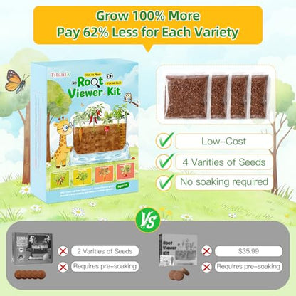 TitaniX Root Viewer Kit for Kids with 4 Seed Varieties, STEM Science Toy & Craft Growing Kits for Boys & Girls, Grow Your Own Plant for Ages 4-8 Birthday Gifts for Boy,4, 5, 6, 7, 8, Year Old
