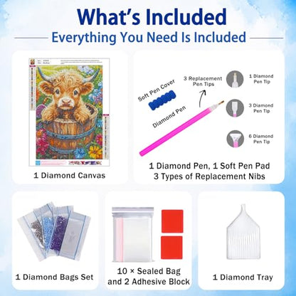 AUKELHJ Cow Diamond Art Kits for Adults, Diamond Painting, 12x16 Inch - color: 07-Cow, size: 12X16 inch