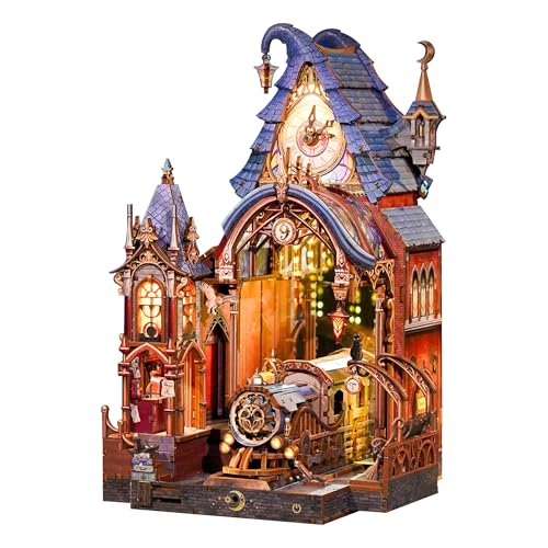 Tonecheer Book Nook Kit - Magic Platform, 3D Wooden Puzzle for Adults, Magical DIY Miniature Building Kit with LED Lights, Endless Mirror Effect Decorative Bookend Craft for Home Shelf Decor Gift