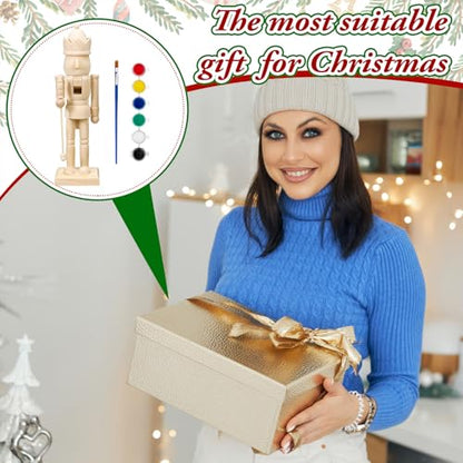 Beeveer 10" Wooden Nutcracker Paint Kit with Brush Acrylic Paints, King - style: King