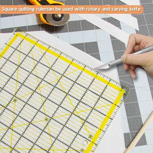 VPVPV 4 Piece Quilting Ruler,Acrylic Square Ruler,Quilting Templates,with Non Slip Rings 25 Pieces（4.5“X4.5”、6“X6”、9.5“X9.5”、12.5“X12.5”） - color: Yellow-4