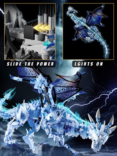 Mechanical Ice Dragon Building Set, 1646 Pieces Large Fantasy Model Kit with Articulated Flapping Wings, Blue Mythical Creature Decor for TV Series Fans Compatible with Major Brands