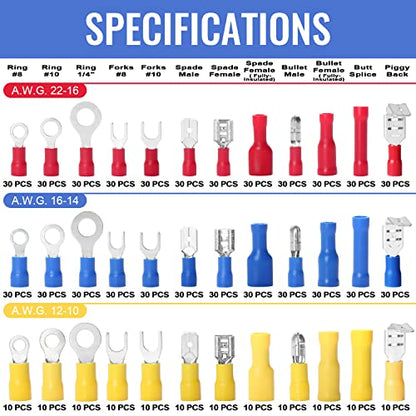 Qibaok 840PCS Electrical Wire Connectors, Insulated Wire Crimp Terminals, Mixed Butt Ring Fork Spade Bullet Quick Disconnect Assortment Kit