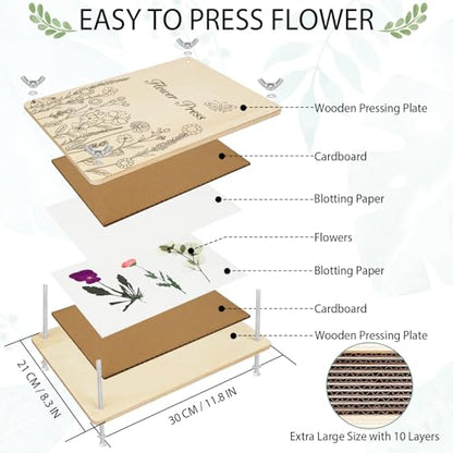Large Flower Press Kit - 11.8" x 8.3" 10 Layers Wooden Flower Pressing Kit