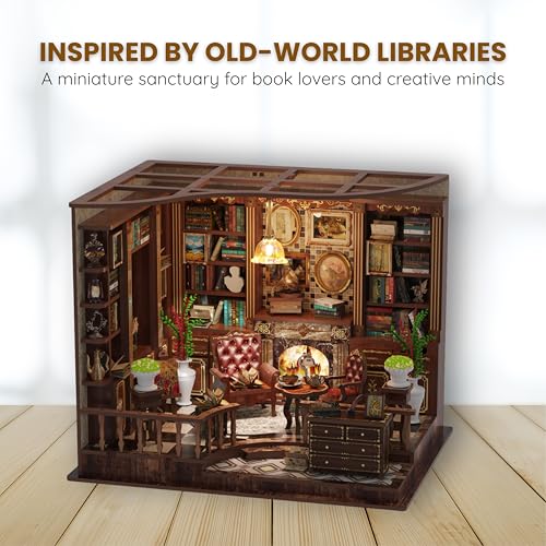 DIY Book Nook Kit LED 3D Wooden Puzzle — Aesthetic Miniature Bookshelf Insert Decor & Diorama Craft Building Kit for Adults, Teens & Home Library | Bookshelf Stand | (Left Bank Study)