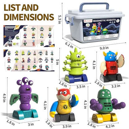 Magnetic Robot Toy for Kids 3-5, 35 PCS STEM Educational Playset with Storage Box, DIY Stacking Monster Robots, Kids Creative Alien Toys Gift for Boys Girls (Christmas Birthday)