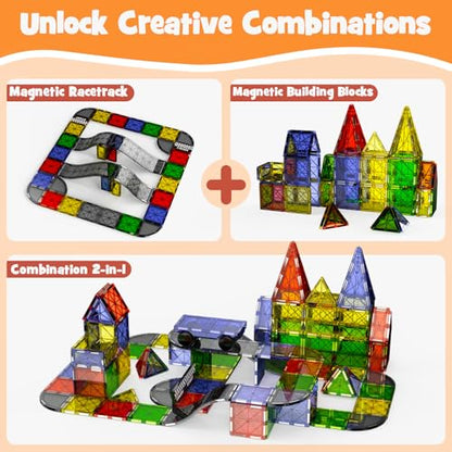 Magnetic Downhill Racer Track: 40pc Blocks Set w Car, STEM Toy 3-8 - size: 40 Pieces