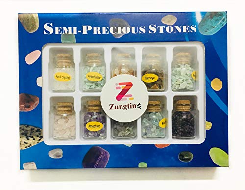 9pcs Mini Glass Wishing Bottles Tumbled Gemstone Crystal Chips Chakra Healing Reiki Stone Set (10 pcs Mineral specimens) - color: 10 Pcs Mineral Specimens