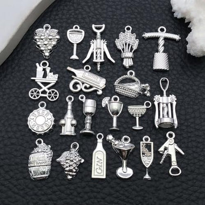 WOCRAFT 60pcs Bright Silver Wine Bracelet Charms for Jewelry Making Sets DIY Necklace Bracelet Keychain Crafting Charms Kit Craft Supplies (SN873) - color: Bright Silver, size: Wine Charms