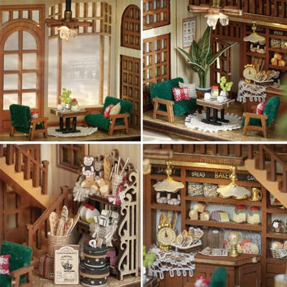 Mini 3D Wooden Doll House Craft Model with LED,DIY Miniature and Furniture Dollhouse Kit,Creative Room Idea for Valentine's Day Birthday Gift (Bagel Time) - color: Bagel Time