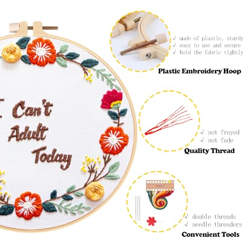 Topapfo Funny Embroidery Kit with Tutorial for Beginners Adults, Hand Embroidery Pattern with Hoops Thread Needles Tutorials - color: can't adult