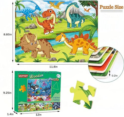 Puzzles for Kids Ages 4-8, Wooden Jigsaw Puzzles 48 & 60 Pieces, 6 Pack