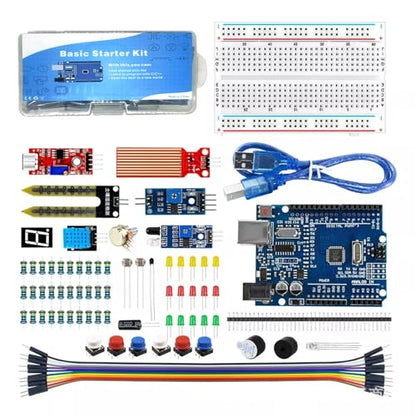 UNO Starter Kit for UNO R3 Development Board Basic Starter Kit 400 Hole Breadboard, Sensors, Obstacle Avoidance Module, and Essential Compatible with A rduino IDE HUAGZIMO