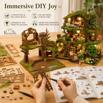 Roroom DIY Miniature House Kit, Fairy Forest Book House Dollhouse Kit - color: Time Tree House