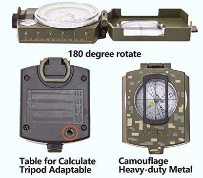 AOFAR Military Compass,AF-4580 Lensatic Sighting, Waterproof and Shakeproof with Map Measurer Distance Calculator, Pouch for Camping, Hiking - color: Camouflage