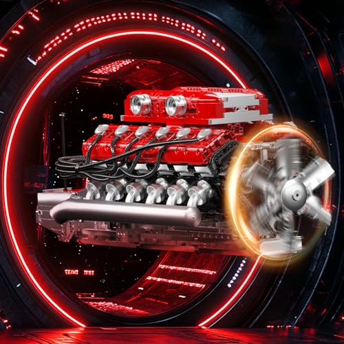 Mould King V12 Engine Model Kit That Runs, MOC Engineering Model Building Kit with Battery and Motor, 3472 PCS STEM Engineering Building Blocks for Adults - color: Red