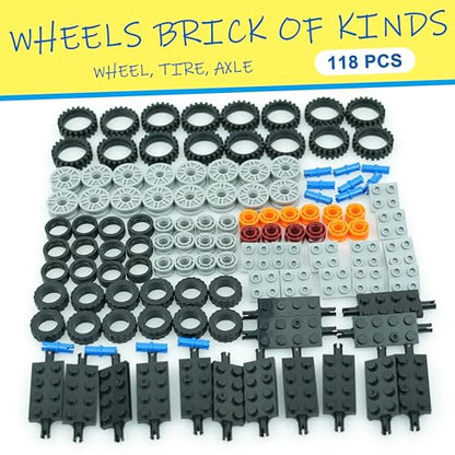 City Wheels and Axles Set Building Tires,118pcs Car Parts Brick Accessories - color: Black and Gray