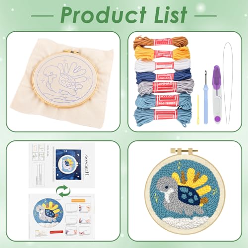 ERKOON Punch Needle Kit Adults Beginners, DIY Easy Sea Animals Embroidery Set for Starter Art Craft, Needling Punch Project with Patterns, Tools, Yarns, Hoop, Instruction (Turtle) - color: Turtle
