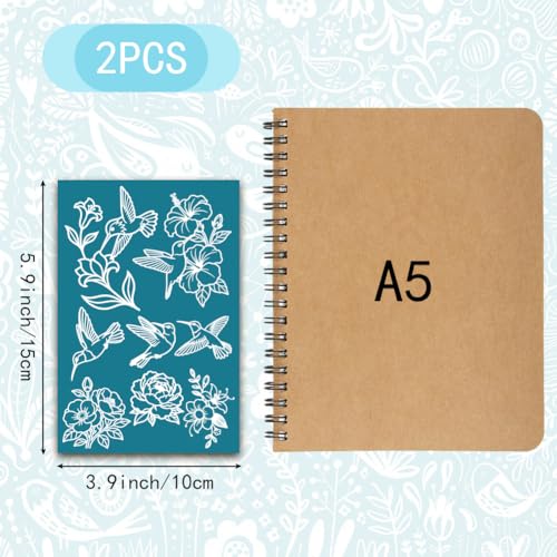 2Pcs 2 Styles Floral Silk Screen Stencils 3.9 x 6 Inch Polymer Clay Stencils Hummingbirds Flowers Pattern Reusable Nylon Transfers for Polymer Clay Wood Fabric Jewelry Making DIY Crafts - color: Bird