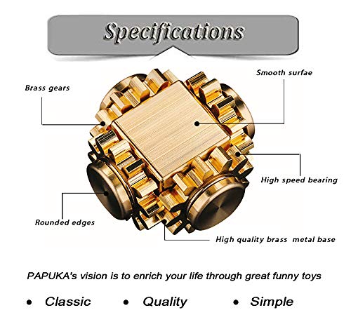Pure Brass Cube Gears Linkage Anti-Anxiety Fidget Spinner Toy,Metal DIY EDC Meditation Break Bad Habits ADHD Finger Spinning Toy for Kid and Adults,High Speed Precision Brass Material
