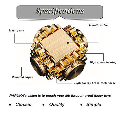 Pure Brass Cube Gears Linkage Anti-Anxiety Fidget Spinner Toy,Metal DIY EDC Meditation Break Bad Habits ADHD Finger Spinning Toy for Kid and Adults,High Speed Precision Brass Material