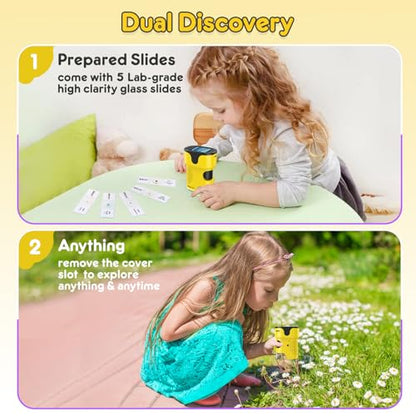 Kids Digital Microscope Science Gift: Complete STEM Toy Kit for Ages 4-12 - color: Yellow