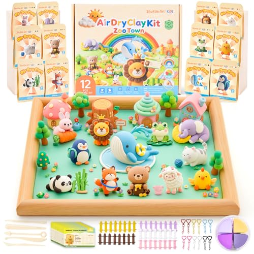 Shuttle Art Air Dry Clay for Kids - Zoo Town, 55 PCS Modeling Clay Kit with Sculpting Tools and Tutorials, Safe & Non-Sticky, Craft Gifts for Boys & Girls - style: Zoo Town