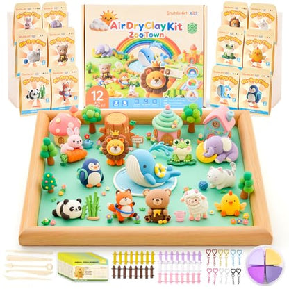 Shuttle Art Air Dry Clay for Kids - Zoo Town, 55 PCS Modeling Clay Kit with Sculpting Tools and Tutorials, Safe & Non-Sticky, Craft Gifts for Boys & Girls - style: Zoo Town