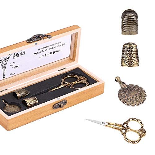 HEEPDD 4pcs Vintage Sewing Kit with Wooden Box, Embroidery Scissors Set