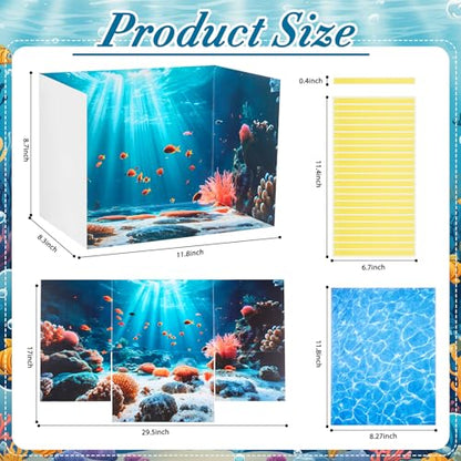 AmazingSpark 2 Set Ocean Diorama Box and Water Sticker Decor, Under the Sea Diorama Project Supplies Set, Cardboard Display Case Kit & Water Sticker with Double Sided Tapes for DIY Crafts Dollhouse - style: Ocean2