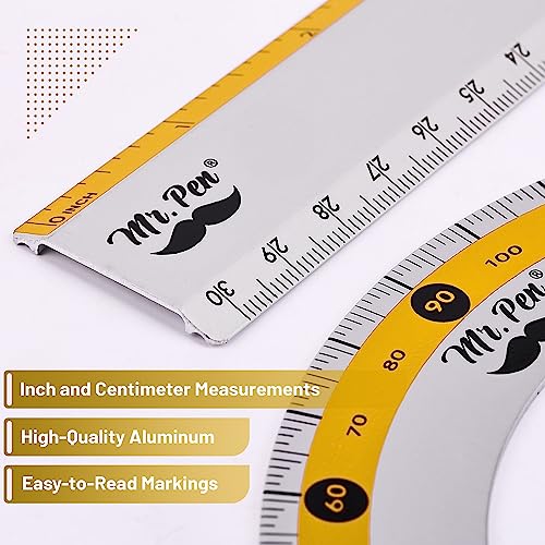 Mr. Pen- Metal Geometry Kit, 4 Pack, 45° & 30°/60° Set Squares - color: Yellow Stripes