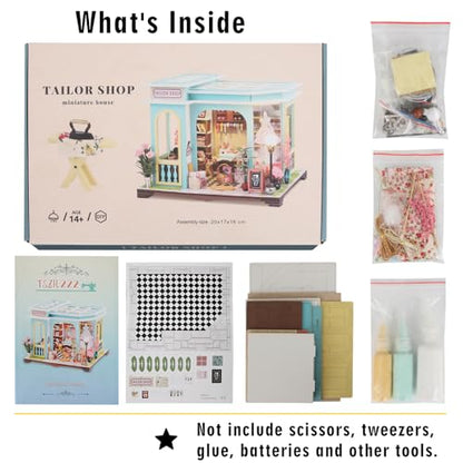 Tailor Shop DIY Miniature House Kit, Wooden Dollhouse with LED for Adults - style: Tailor Shop