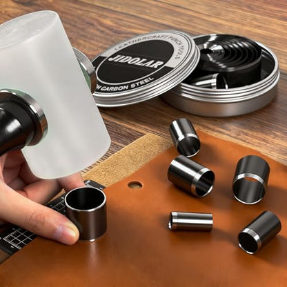 24 Pieces Leather Circle Cutter Tool Set, Hole Punch Tools with 1-15mm 20 25 30 35 40 45 50 55 60mm, High Carbon Steel Round Cutting Dies, Hole Punch Tool Kit for DIY Leather Crafts - size: 24 Sizes