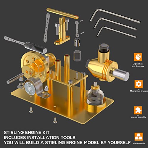Hot Air Stirling Engine Model Kit, DIY Metal Balance Stirling Steam Engine Model That Works, Mechanical Electricity Power Generator Model Learning Physics Model