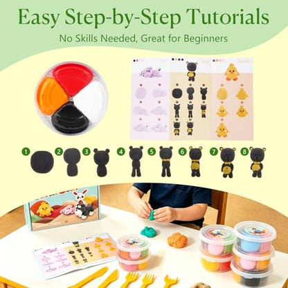 Air Dry Clay Kit, 12 Cute Animal DIY Modeling Clay with Step - by-Step Tutorial and Sculpting Tools, Non-Toxic & Safe,Unique DIY Home Party Favors for Boys, Girls
