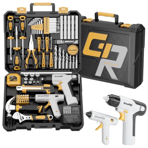GRENPRO 188PCS Yellow Cordless Drill Tool Set For Men Tool Kit For Home Box - style: Yellow Power Drill Set 188PC