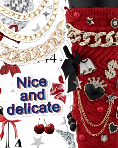 DoDoBeads 93 Pcs Shoe Charms for Sneakers, Junk Sock Charm Kit with Red & Black Charms and Satin/Lace Shoelaces, Sneaker Charm for Women, Cute Shoelace Accessories, DIY Sock/Shoe Decorations - style: Rock Glam