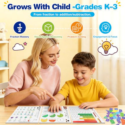 homicozy Magnetic Fraction Playbook for Kids 6-12, Visual Fraction Tiles - color: Blue