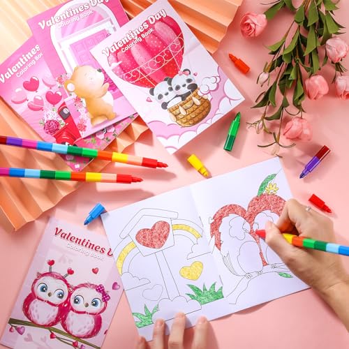BenLouis 24 Pcs Valentine's Day Mini Coloring Books for Kids Party Favors - style: Valentines Day