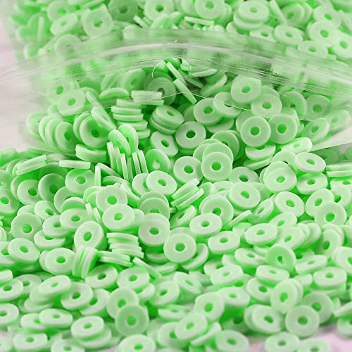2000pcs Grass Green Clay Beads for Bracelets Making, Flat Round Polymer Clay Beads 6mm Heishi Beads for Jewelry Making Earring Bracelets Necklace - color: Grass Green 9