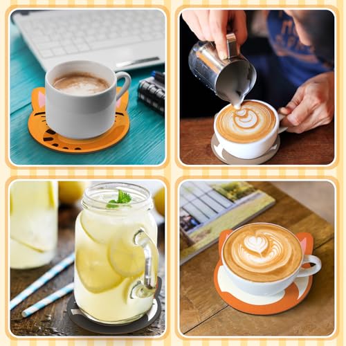 Patelai 24 Pcs Cat Coasters Craft Set Wooden DIY Coasters Painting Kit with Markers Unfinished Cat Slices Make Your Own Wood Ornament Gift for Adults Handmade Holiday Decor Supplies - style: Cat